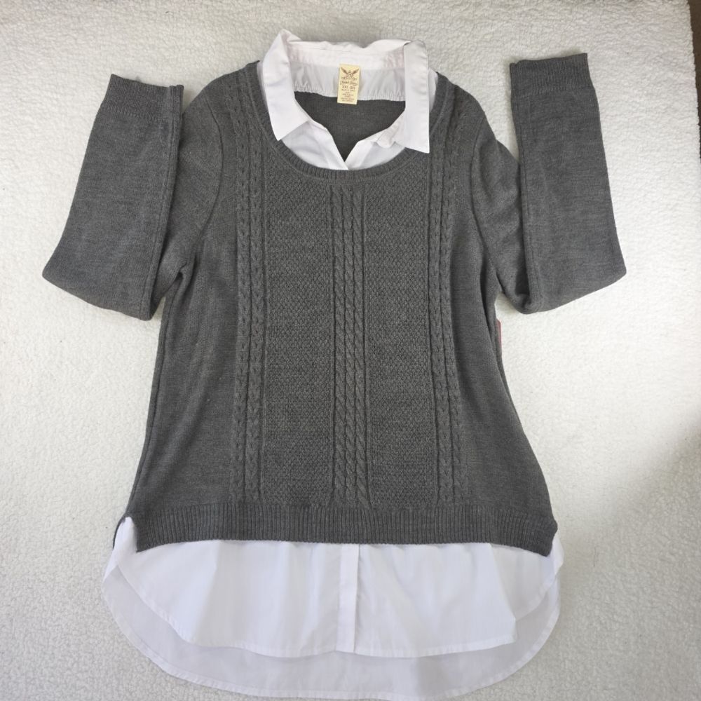 Faded Glory Women's Gray Knit Sweater with White Collared Shirt Layer Size XXL - Picture 15 of 15